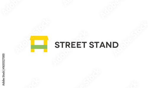 Horizontal Street Food Stall Logo — Yellow & Green Flat Vector Template for Restaurant & Snack Stand