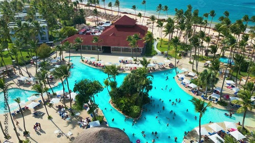 Pool at Luxury All-Inclusive Resort, Caribbean. Aerial View
