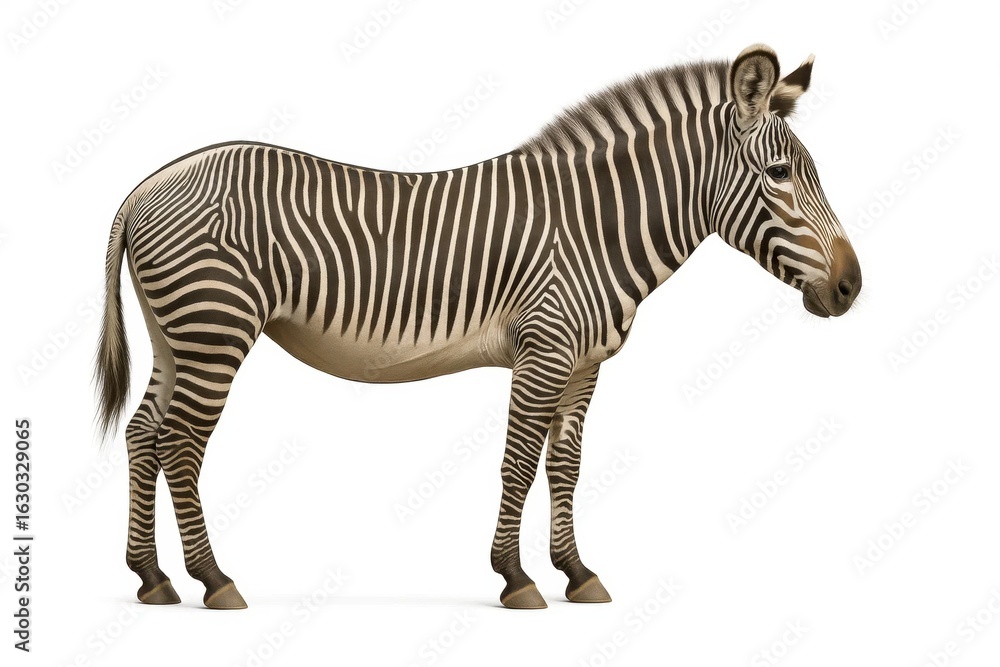 Obraz premium A lone zebra stands in quiet contemplation against a stark white backdrop