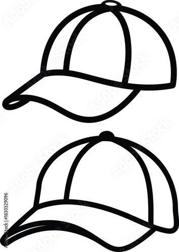Baseball cap line art icon set. Simple modern sport hat outline vector illustration