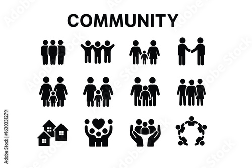 Community – 12/16 Solid Black Silhouette Vector EPS Set Collection