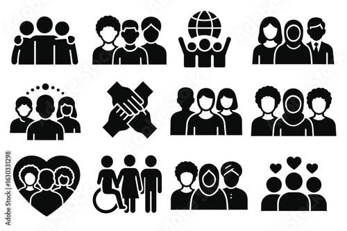 Diversity – 12/16 Solid Black Silhouette Vector EPS Set Collection
