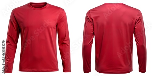 red long sleeve t shirt flat lay front and back