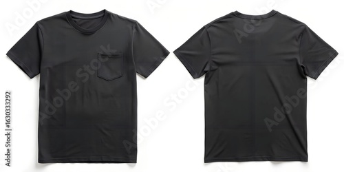 solid black pocket t shirt white background