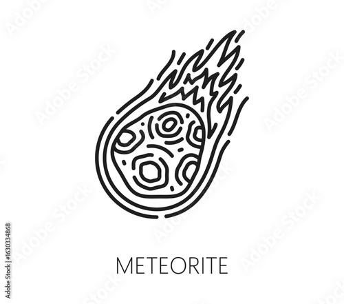Space meteorite and galaxy thin line icon. Space exploration thin line vector pictogram, cosmos research or discovery linear icon. Galaxy outerspace travel outline symbol or astronomy lineart sign