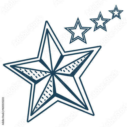 Stylized nautical star with trailing stars