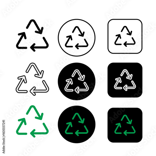 recycling icons, line icons, black buttons and green and black icons