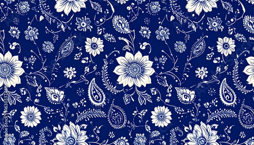 Seamless Indian Textile Pattern with Paisley and Floral Motifs