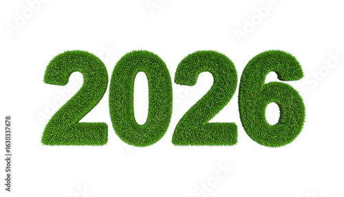 Lush 2026 Year Crafted from Green Grass Texture Symbolizing Growth and Prosperity