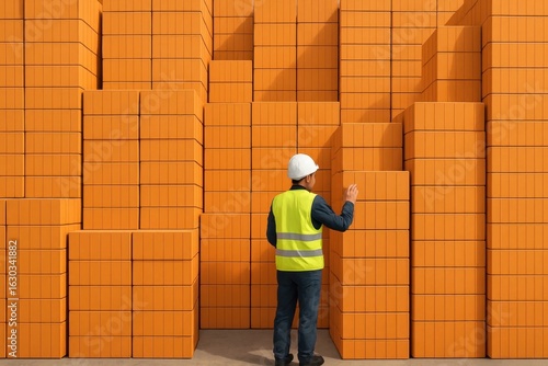 Wallpaper Mural Overseeing the orderly stacking of bricks in a warehouse, ensuring precision and safety Torontodigital.ca