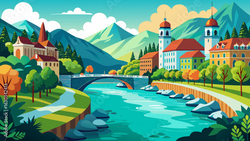 View on Turquoise isar river in Munich, Germany