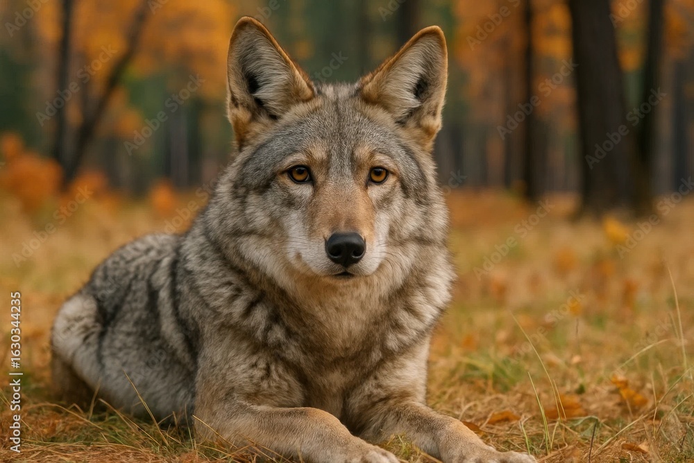 Fototapeta premium A Wolf's Gaze in the Forest