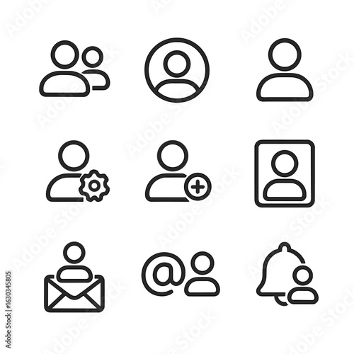 User Icon Set. Outline icon set of tweet in users: follower, profile picture, user icon, profile settings, friend request, profile