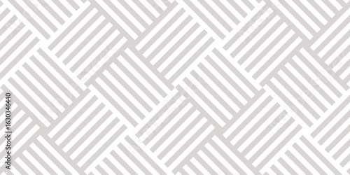 Wicker surface texture. Vector abstract geometric seamless pattern. Geo background with stripes, lines, quirky lines. Subtle grey and white minimal ornament. Repeated design for decor, print, textile