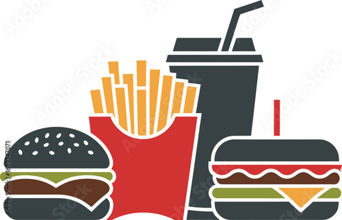 Fast Food Meal Silhouette Icons Burger Fries Drink
