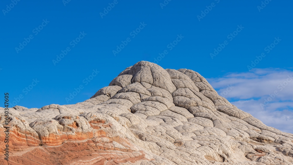 Fototapeta premium White Pocket in Utah, USA, a remote ecpanse of Navajo sandstone sculpted by wind and erosion into swirling, brain-like formation with vivd red, pink, orange, and white layers