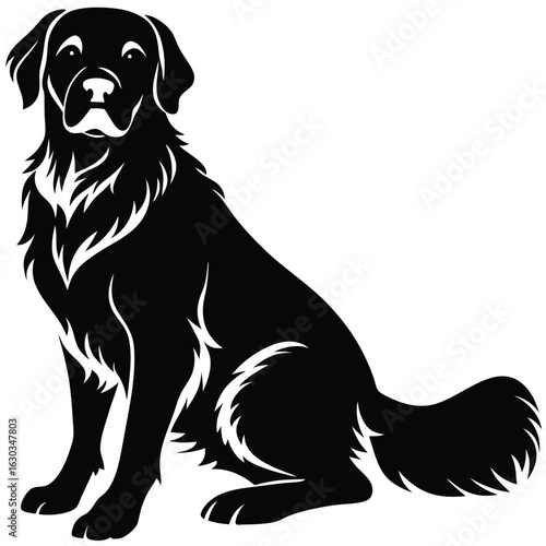 Black silhouette of a sitting golden retriever dog facing forward