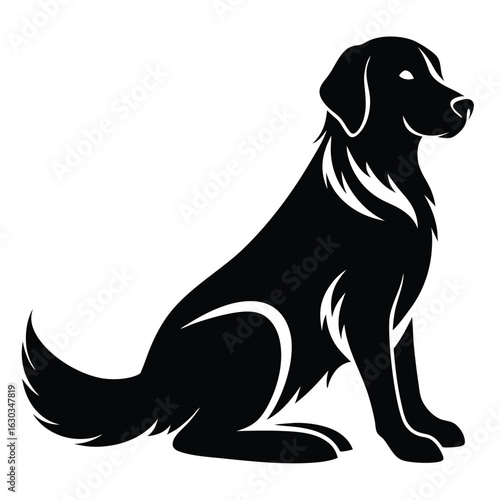 Black silhouette of a sitting dog looking to the side