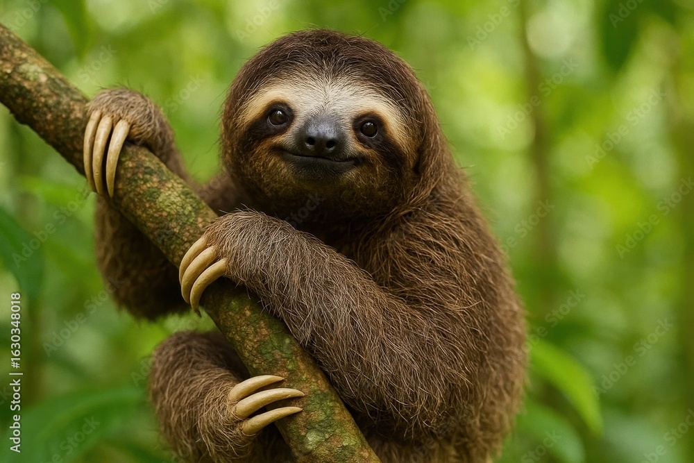 Naklejka premium A sloth's serene moment on a tree branch