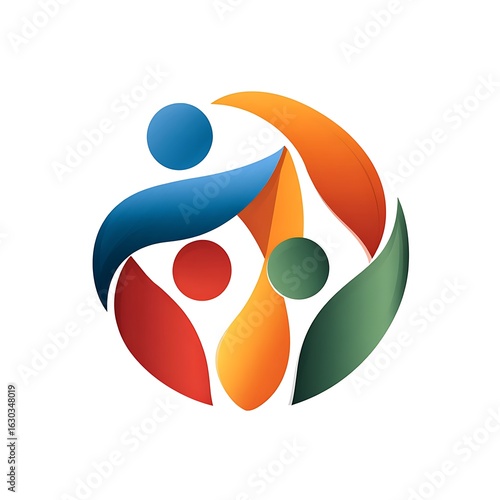 Abstract circular logo representing teamwork and community isolated on white background