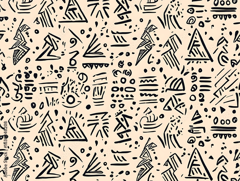 Obraz premium Abstract Geometric Pattern with Tribal Elements and Retro Vibes