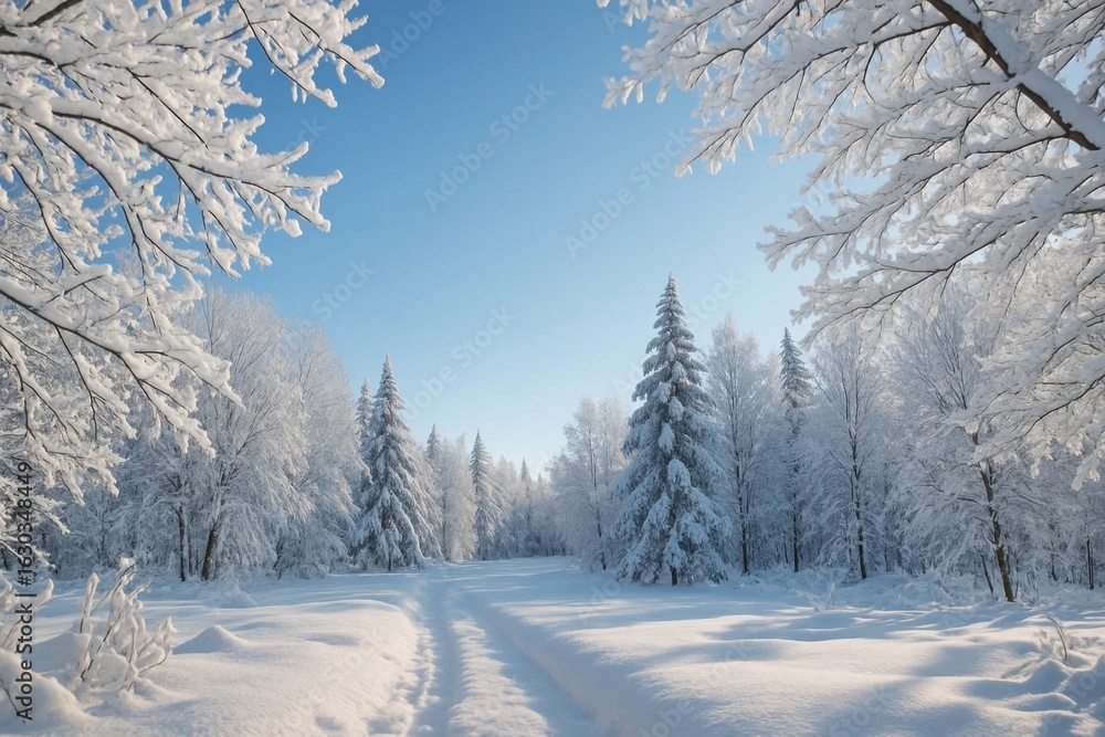 Obraz premium A Tranquil Forest Scene Under a Clear Blue Sky