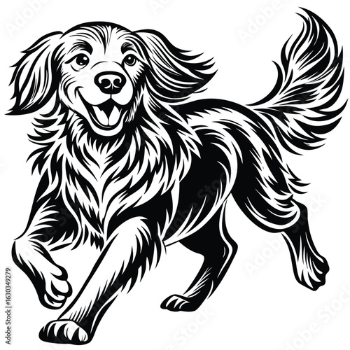 Wallpaper Mural Running Golden Retriever Dog Black and White Illustration Torontodigital.ca