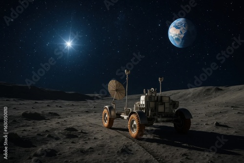 A Vintage Lunar Rover Awaits the Unknown on the Moon's Silent Stage