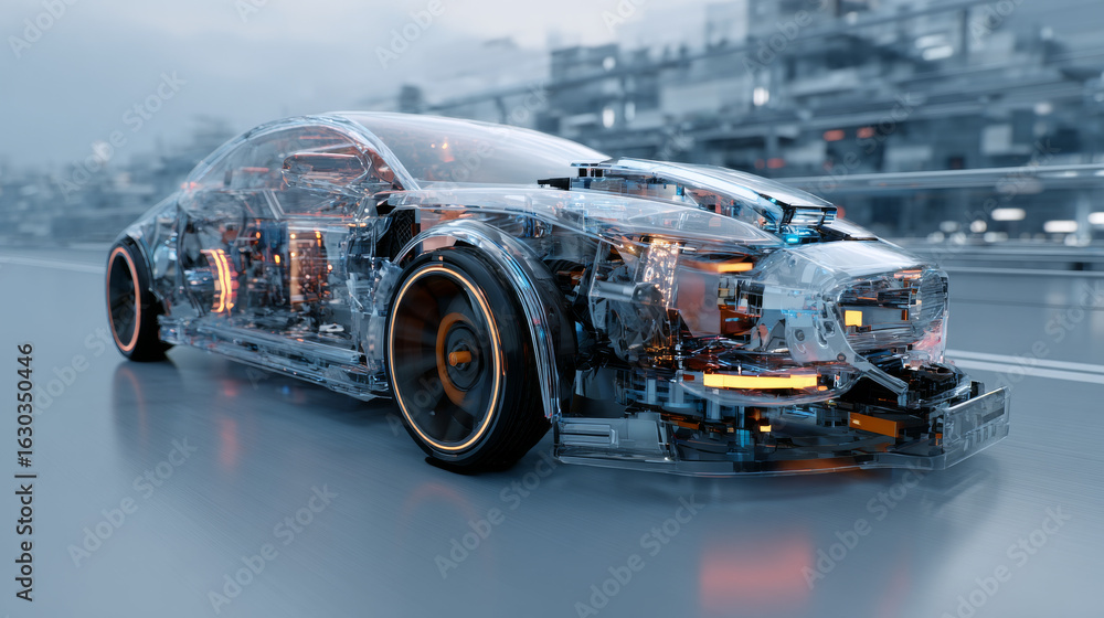 Obraz premium Robot driving car -3d