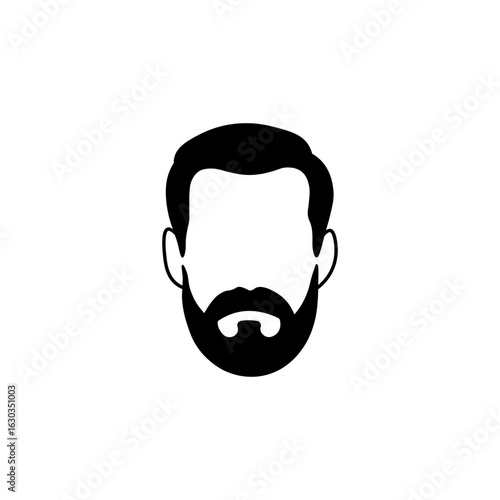 Modern vector of a male silhouette facing forward with a short beard and slicked-back hairstyle. Simplified design without facial elements. Useful in branding, icons, or templates.