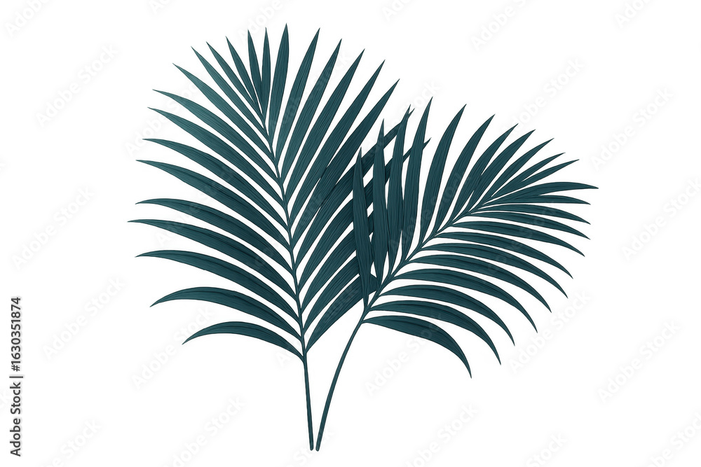 Fototapeta premium Teal palm leaf pattern evoking tropical paradise, lending exotic freshness with transparent background for summer-inspired graphic design and travel themes
