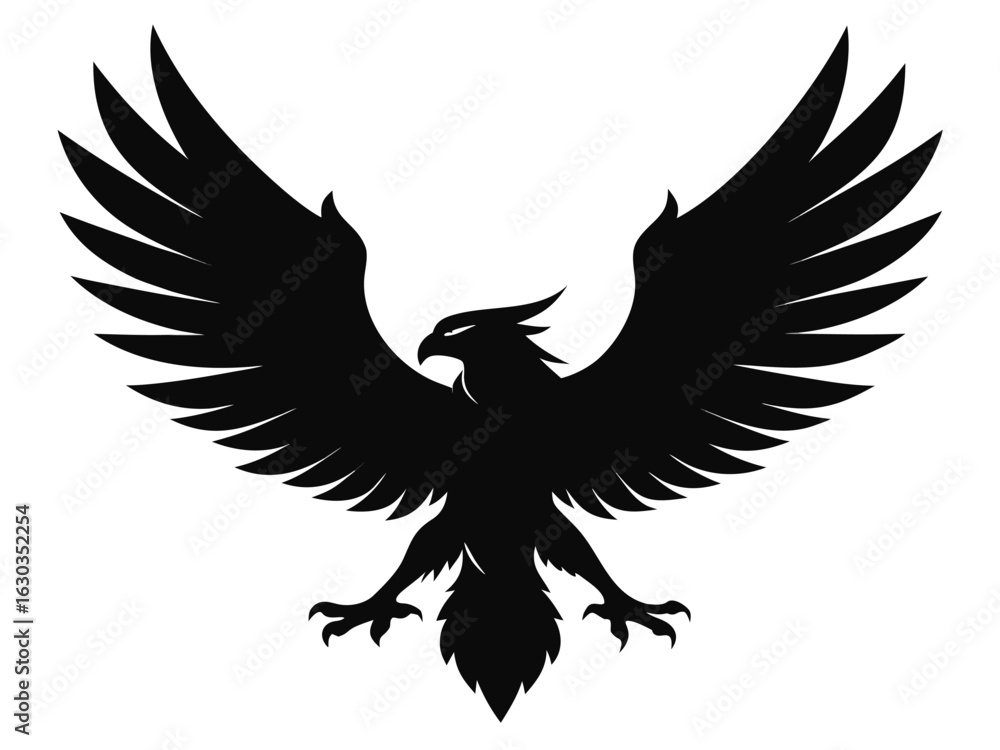 Obraz premium Eagle Silhouette with Spread Wings | Black Vector Bird of Prey Icon