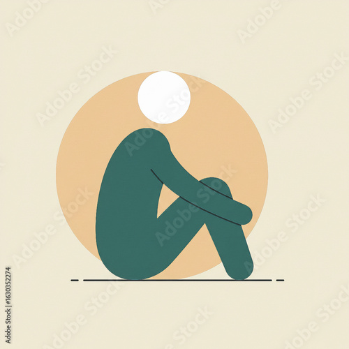 Minimal abstract figure sitting in calm introspection