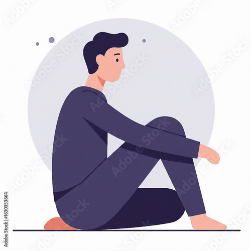 Minimalist illustration of young man sitting in contemplation