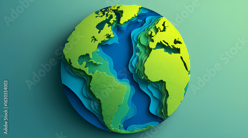 Fototapeta Naklejka Na Ścianę i Meble -  Silhouette of planet Earth in paper cut style. International Mother Earth Day. Ecology. Climate change. Eco friendly. Environment. World. April 22 Stock Illustration