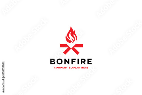 camp tent with bon fire logo design