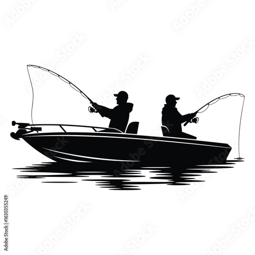 Illustration of two anglers fishing from a boat