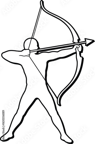 Archer with bow and arrow aiming at target illustration art
