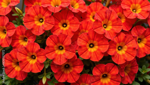Wallpaper Mural Vibrant red flowers with yellow centers create stunning display, showcasing nature beauty and charm in garden setting Torontodigital.ca