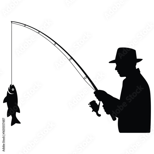 Illustration of fisherman with caught fish isolated on white