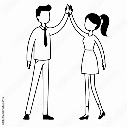 Stick figure man and woman high-five vector