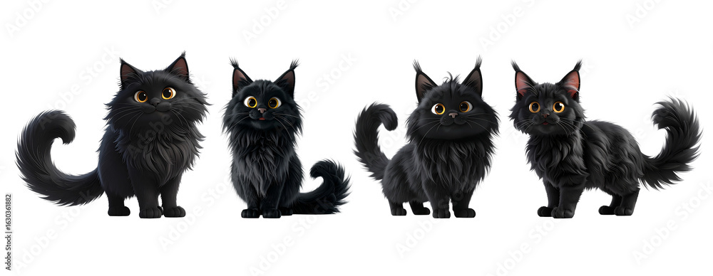 Obraz premium Illustration of a cute Maine Coon cat black and transparent background