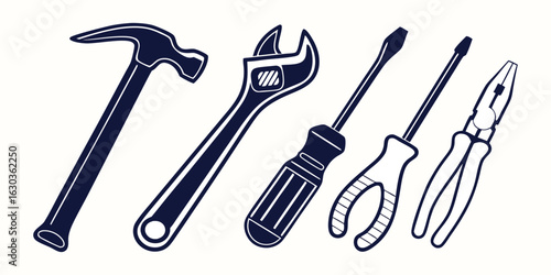 Happy Labor day concept Different type of Tools and Hardware Icons with white background