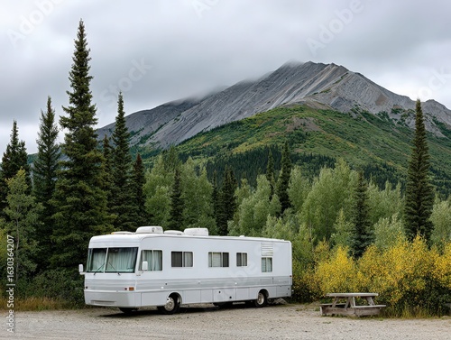 RV Adventure: Majestic Mountain Views and Serene Forest Camping. Explore the great outdoors and create unforgettable travel memories!