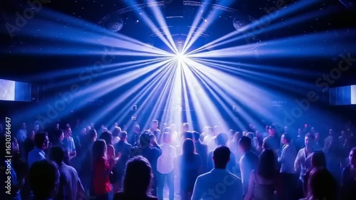 Wallpaper Mural Crowd dancing under vibrant disco lights in a lively nightclub setting with a glowing disco ball Torontodigital.ca