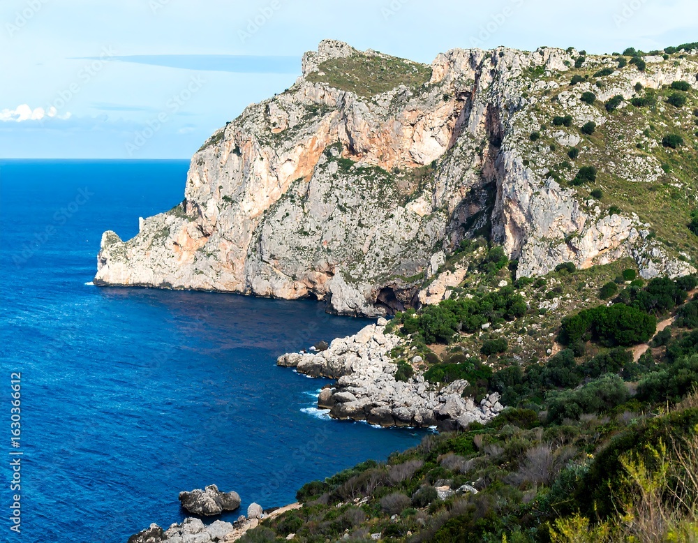 Fototapeta premium Coastal cliffs meet a deep blue sea