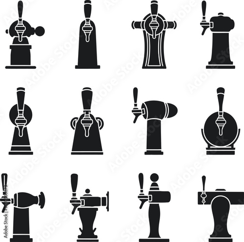 Beer Tap Handle Icons Set , Vector Silhouettes