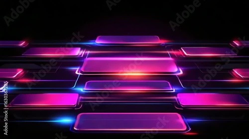 Futuristic Neon Abstract Background with Glowing Rectangles and Lines