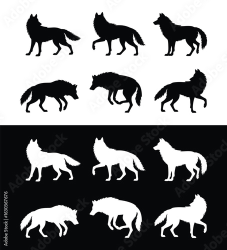Wolves silhouettes set