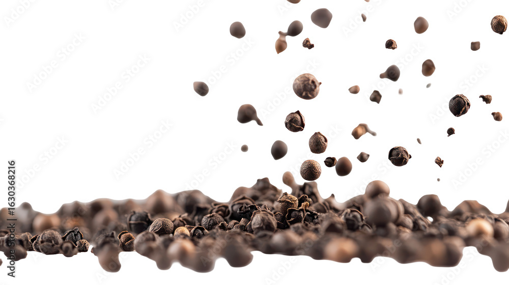Obraz premium Black pepper falling on transparent background